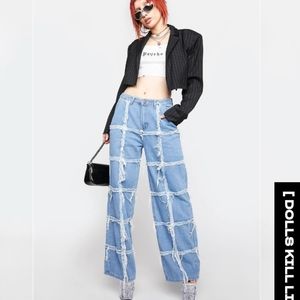 AMERICAN BAZI FIND ME A DATE, WIDE LEG DISTRESSED JEANS, SIZE SMALL